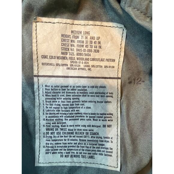 US ARMY Cold Weather Field Jacket Coat Woodland Camouflage Medium Long Y2K Gift - Picture 4 of 16